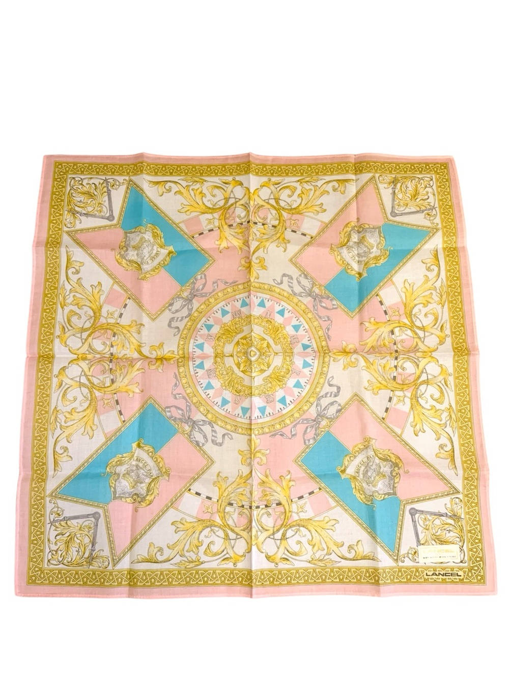 LANCEL Paris Handkerchief NWT 16.5” Pink Gold Baroque Cotton Made in Japan